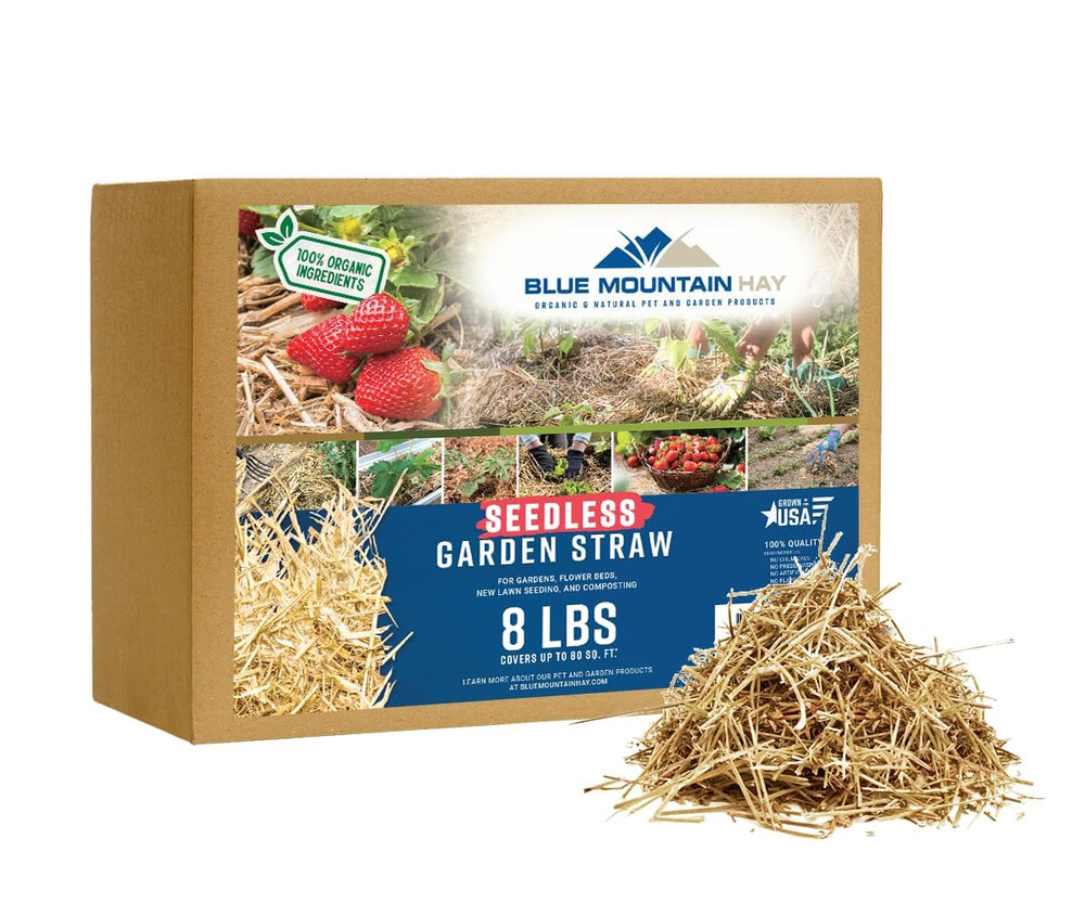 Blue Mountain Hay front package showing brand and clean seedless straw benefits