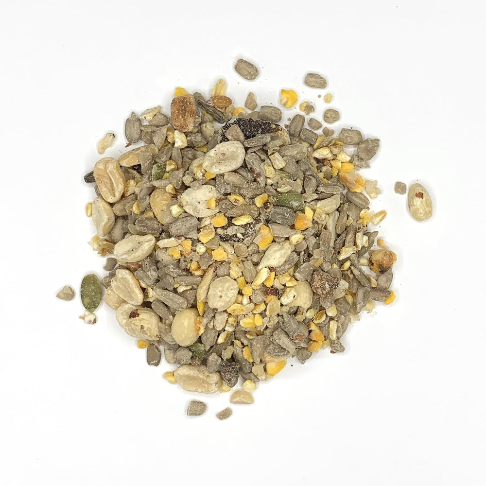Blue Seal bag opened showing shell-free mix ready to use for cleaner feeders