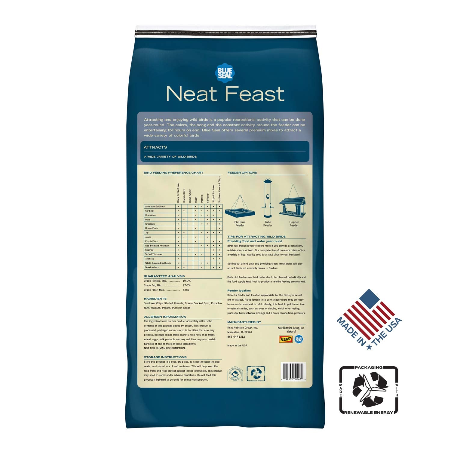 Blue Seal seed mix close-up showing sunflower chips and nuts for high-energy feeding