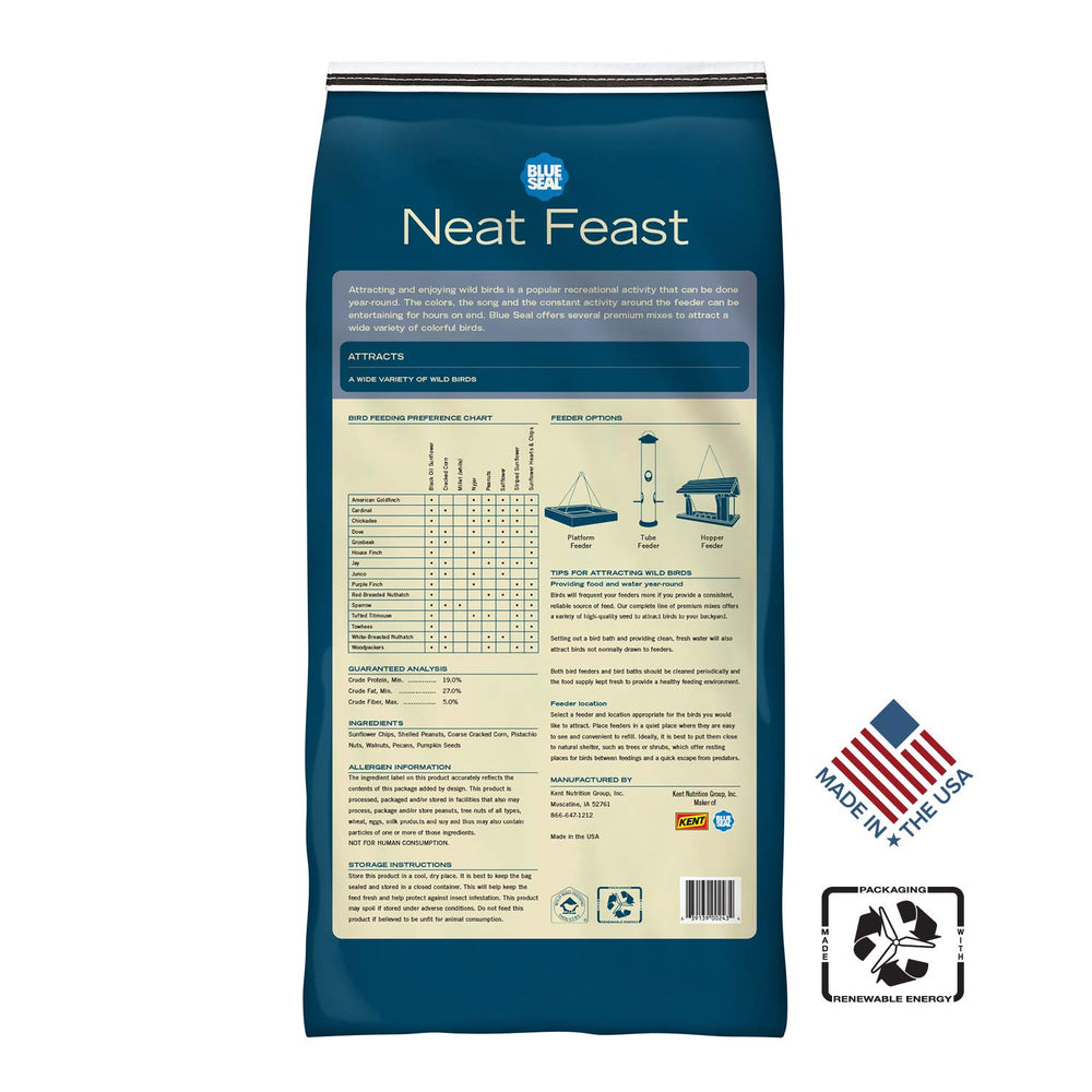 Blue Seal seed mix close-up showing sunflower chips and nuts for high-energy feeding