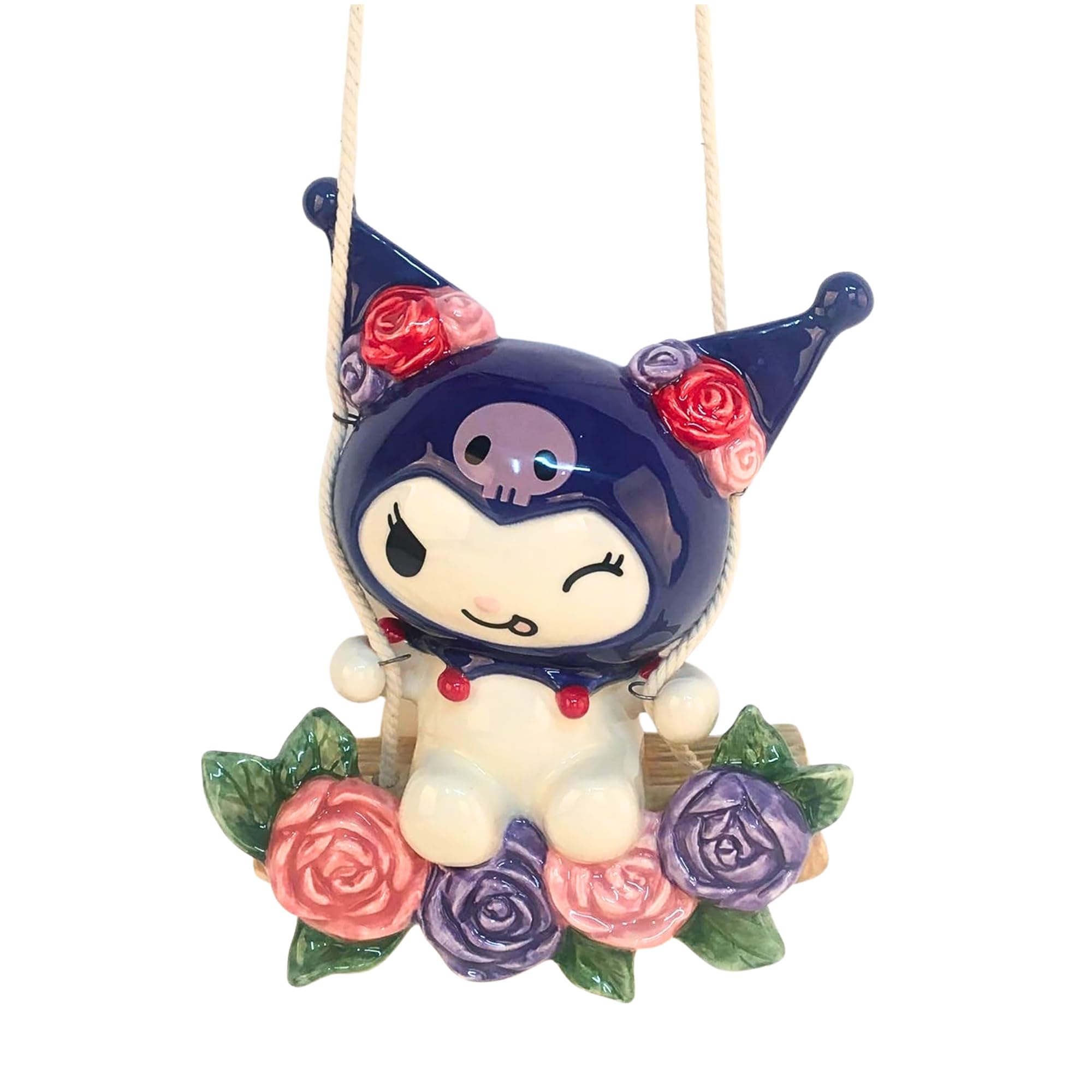 Blue Sky Clayworks Kuromi front view showing hand-finished paint and charm