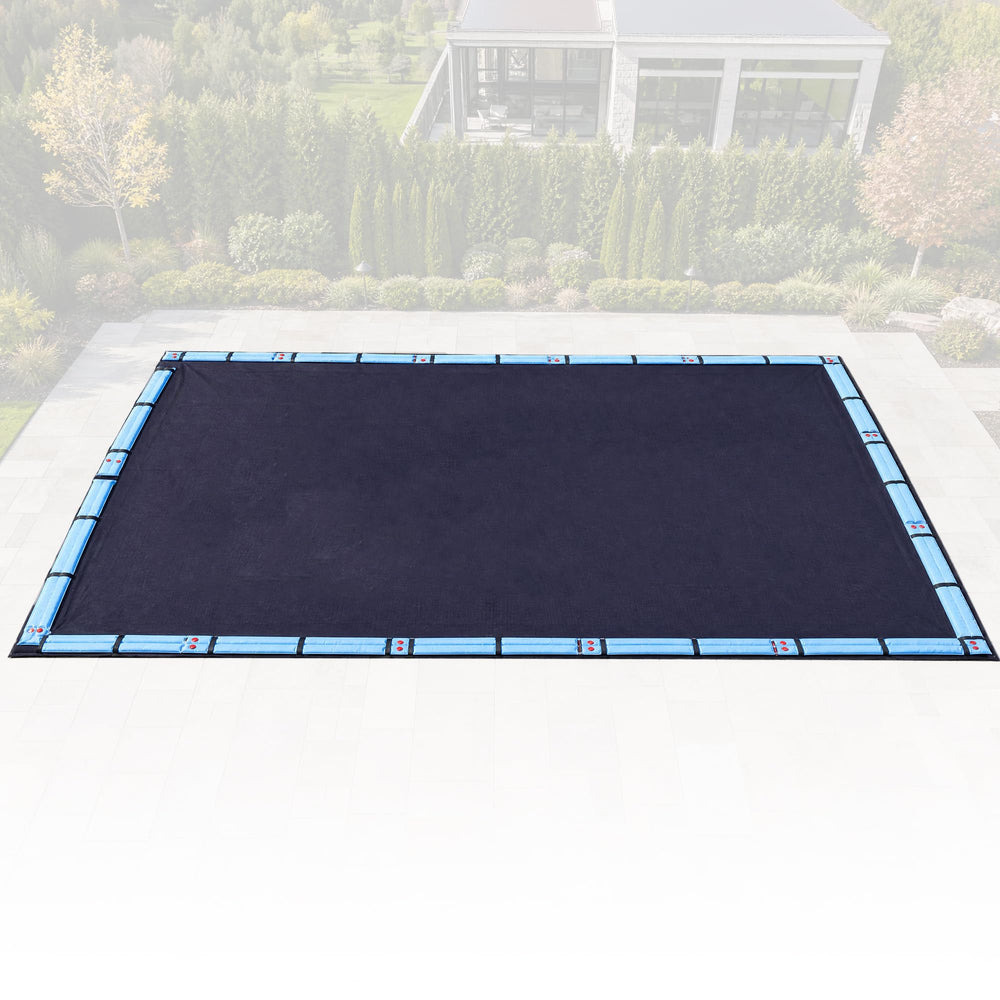 Blue Wave Arctic Armor installed over pool with cable and winch secured, demonstrating snug fit and reduced debris
