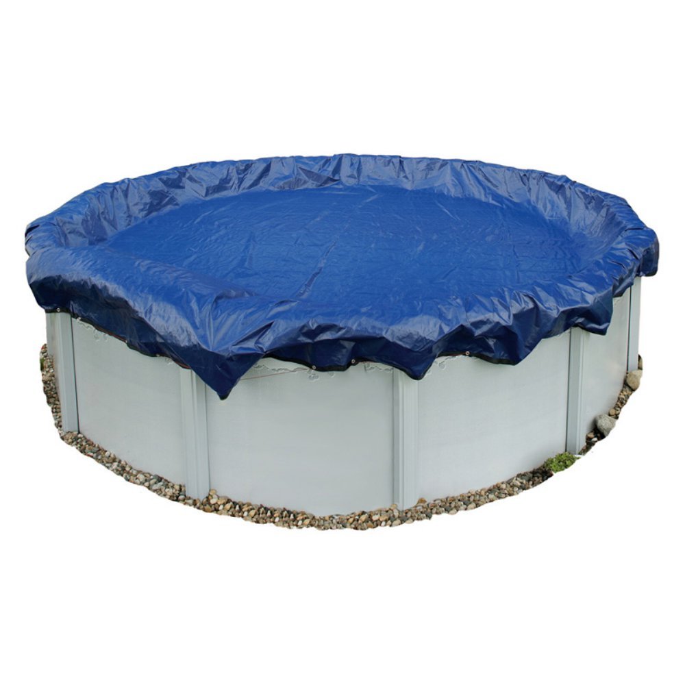 Blue Wave cover front view showing label and heavy-duty construction benefit