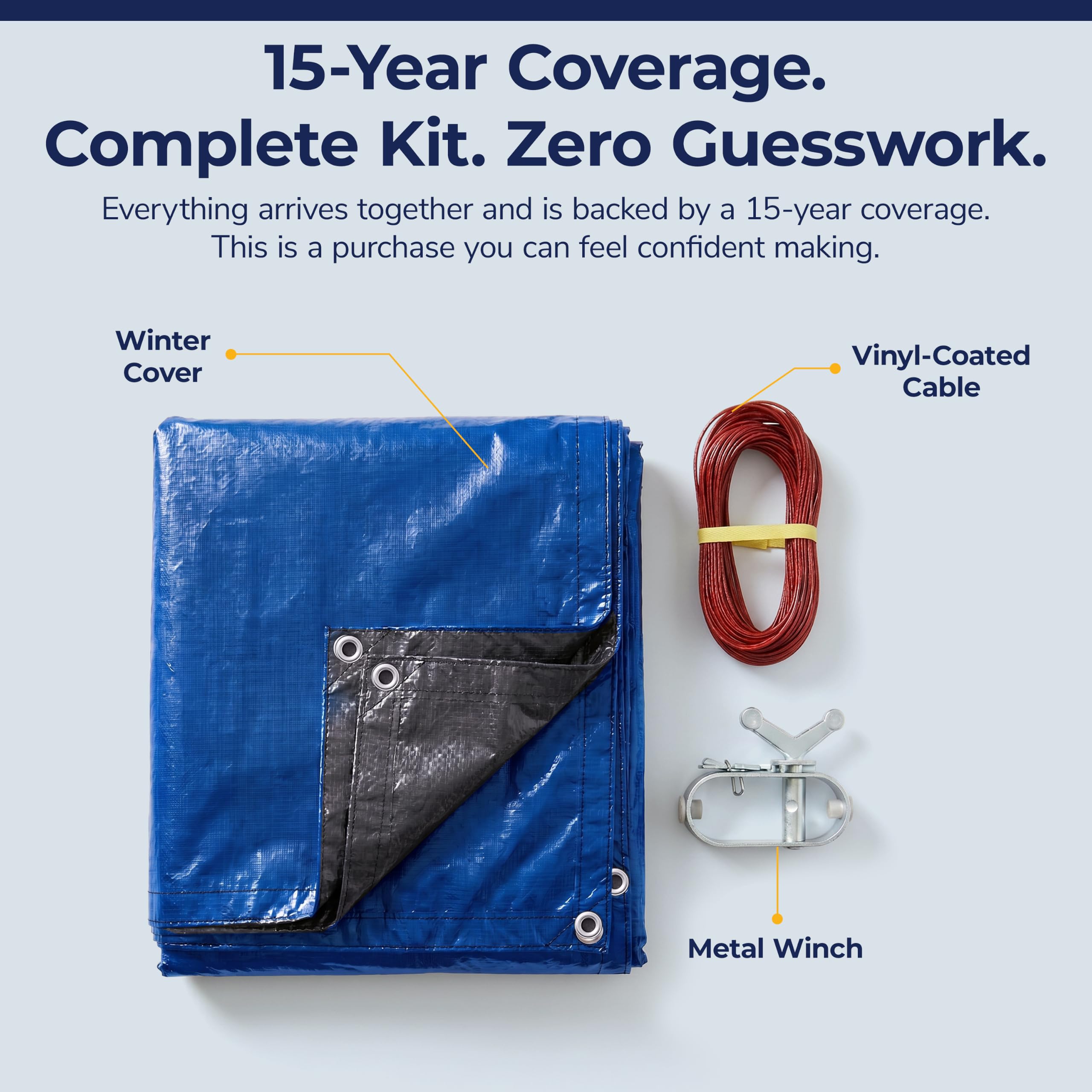 Blue Wave packaged cover with included cable and winch ready for installation