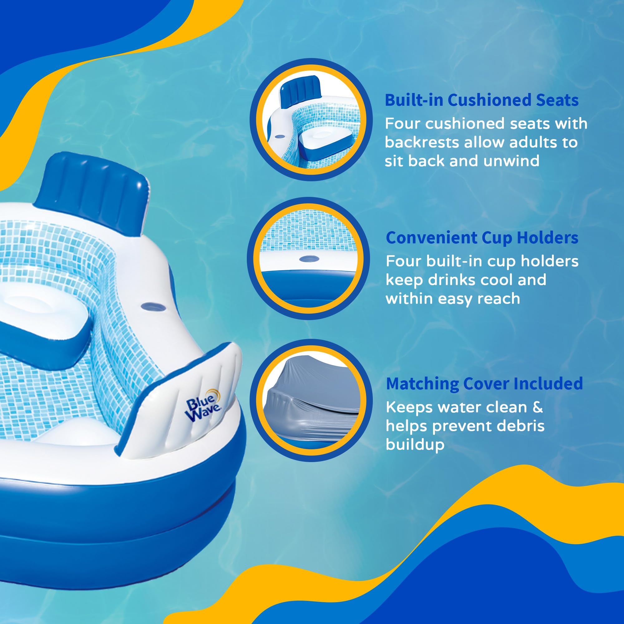 Blue Wave drain plug and valve detail for fast, convenient water removal
