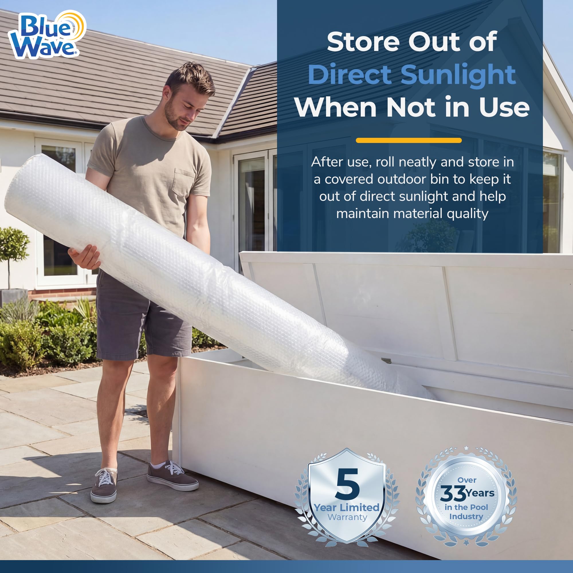 Blue Wave edge label and vinyl detail showing durable 12-mil construction
