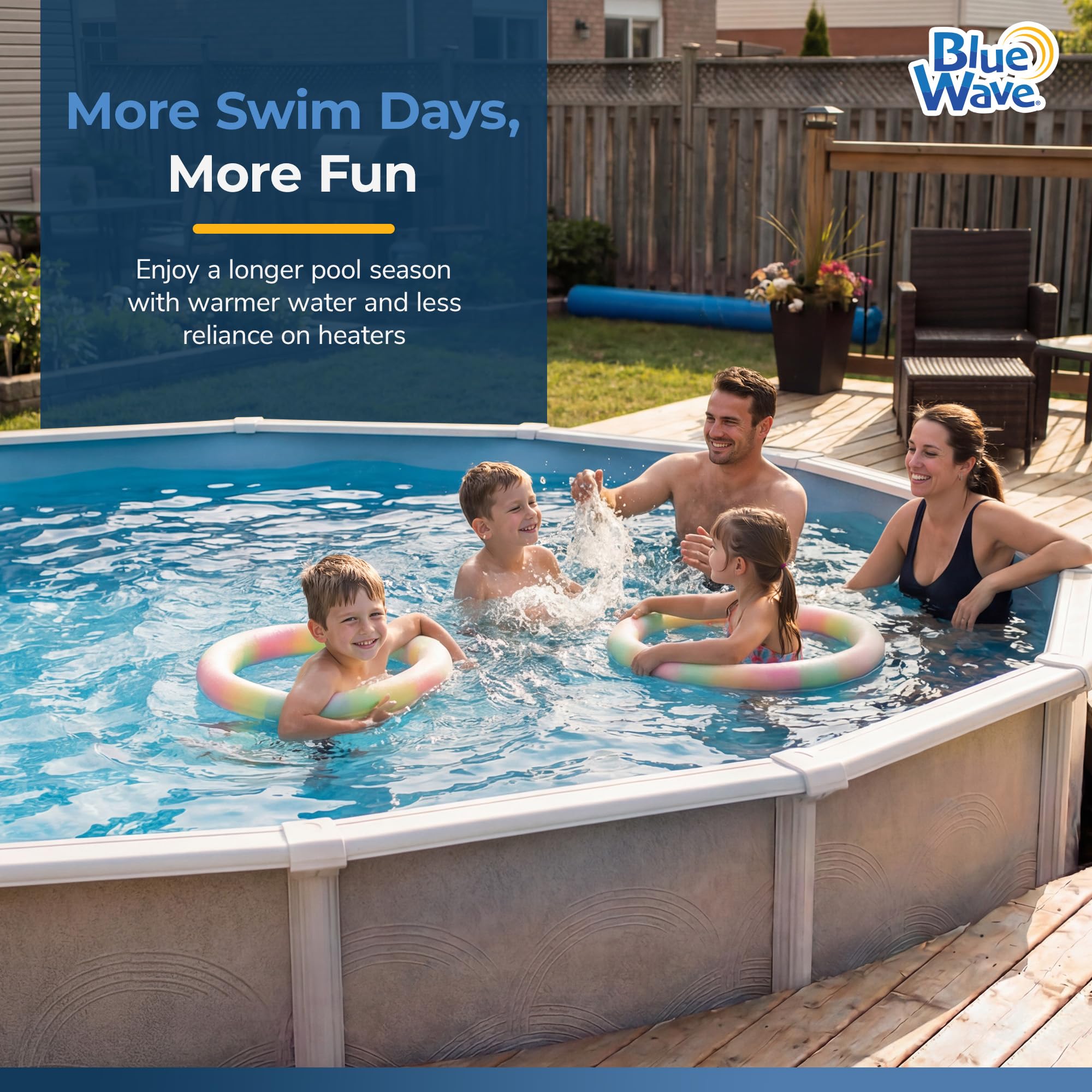 Blue Wave trimmed edge around pool ladder showing custom fit and convenience benefit