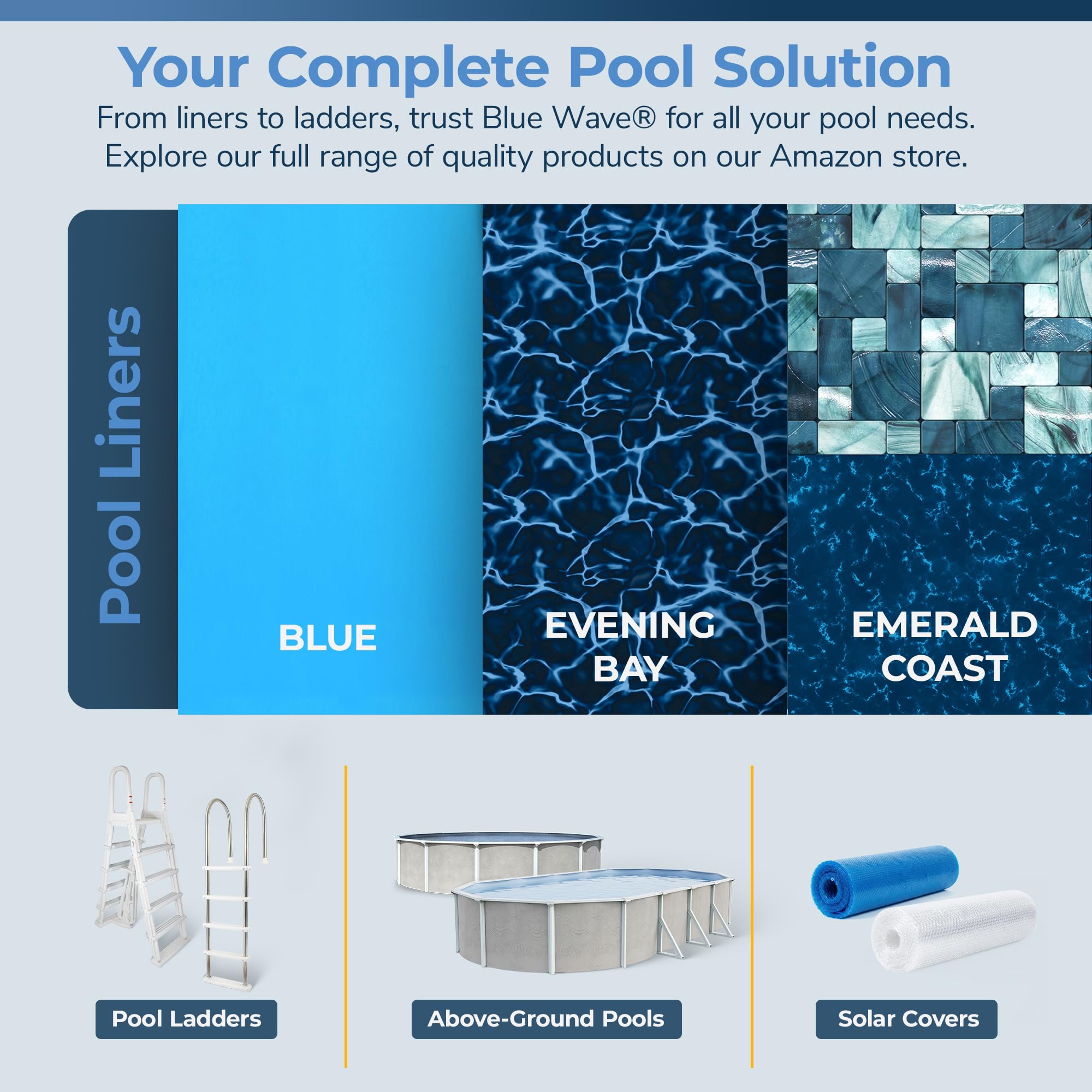 Blue Wave backyard lifestyle shot with liner in pool enhancing outdoor entertaining space