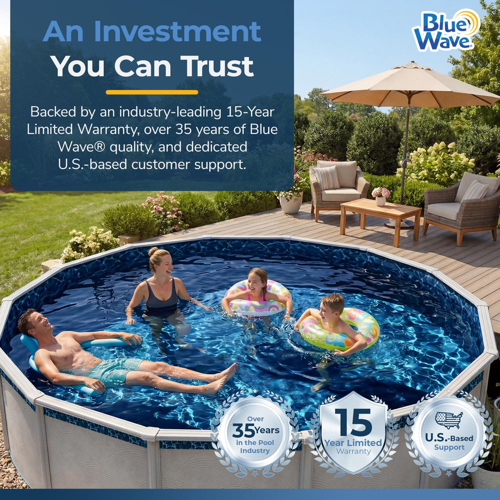 Blue Wave liner installed inside assembled pool showing finished interior and depth fit