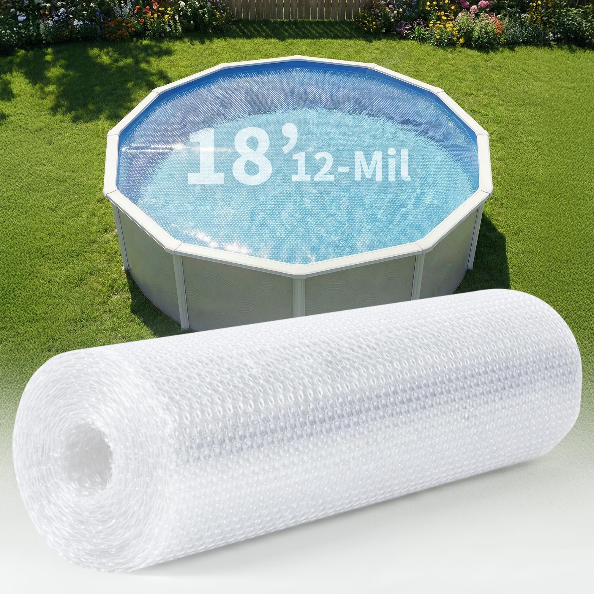 Blue Wave front view of 18-ft clear solar cover highlighting easy use