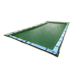 Blue Wave front view on 20x40 pool showing full coverage and clean-edge protection