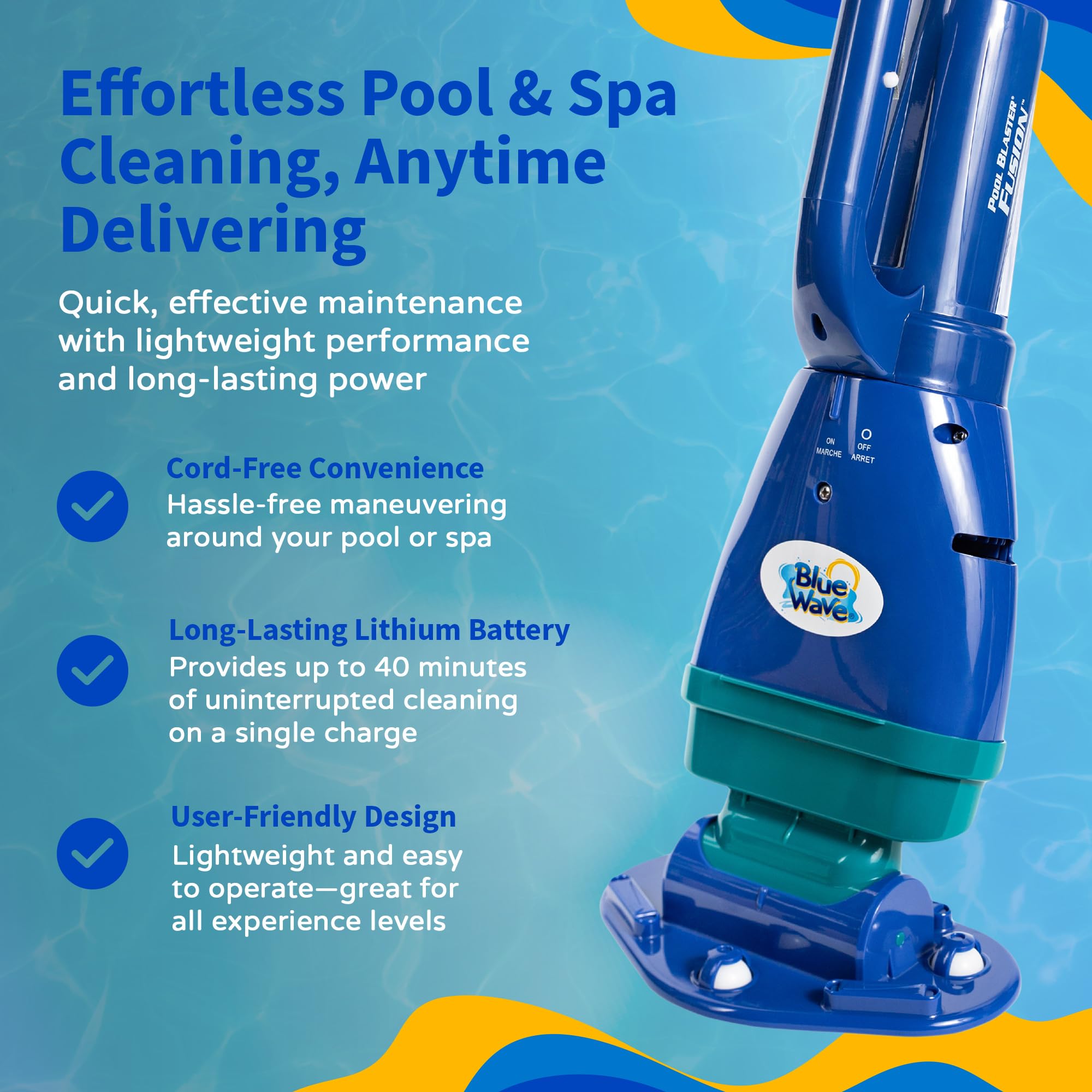 Blue Wave Fusion PV-5 in backyard pool scene showing quick cleanup after swim parties
