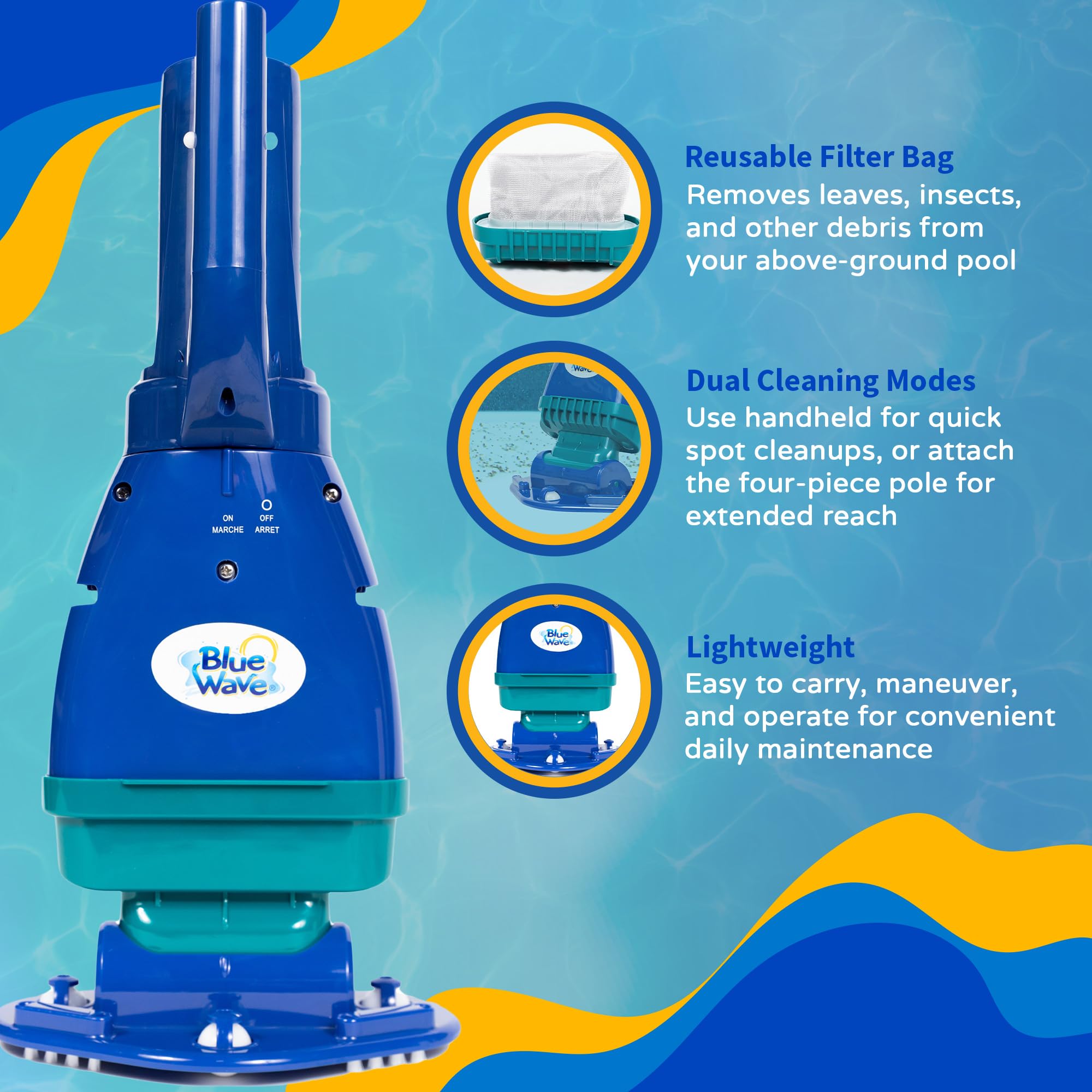 Blue Wave Fusion PV-5 next to hand showing compact size and lightweight handling benefit