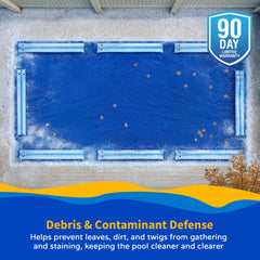Blue Wave water tube positioned along pool edge anchoring cover against wind and debris