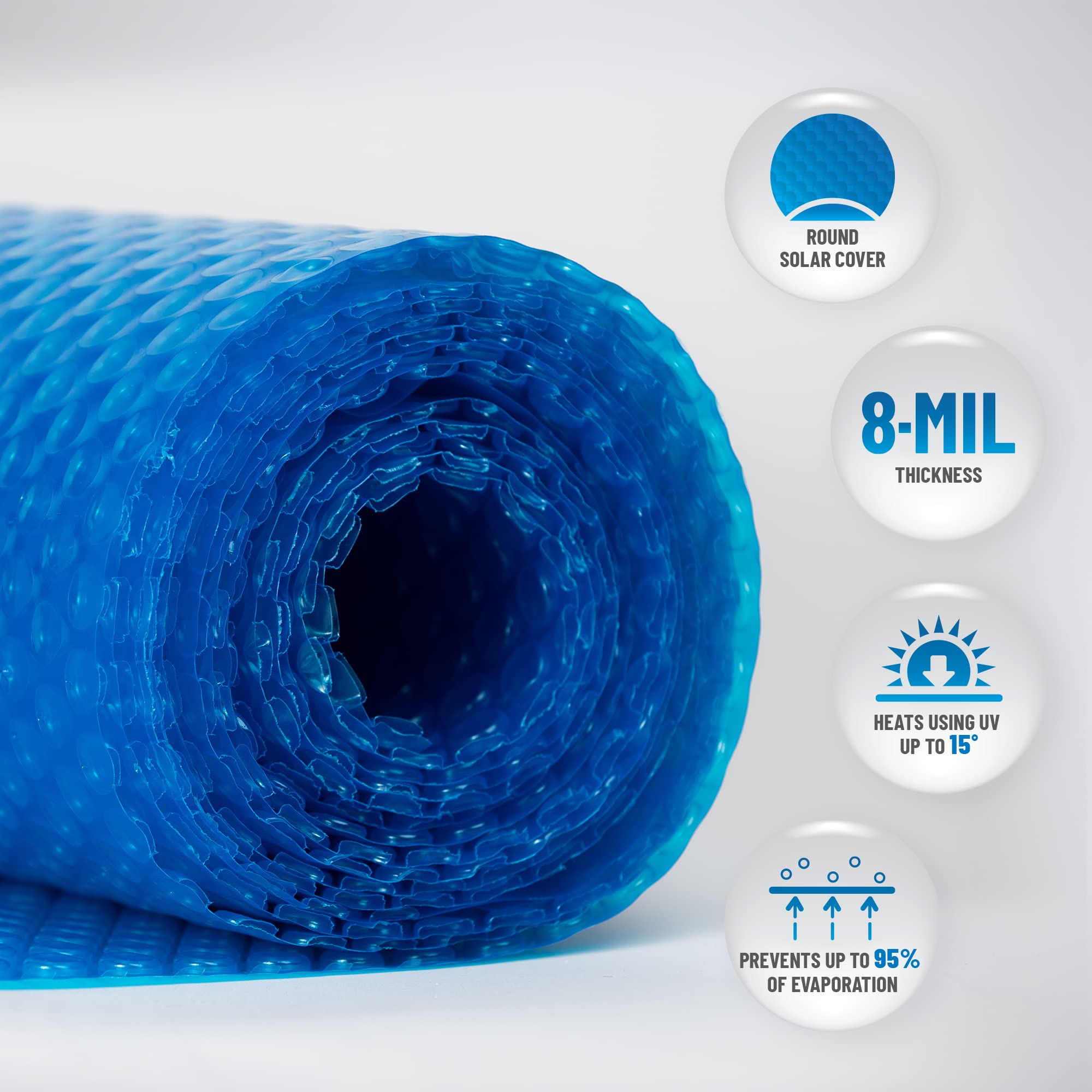 Blue Wave cover floating on pool surface demonstrating easy installation and warmth retention