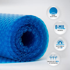 Blue Wave cover floating on pool surface demonstrating easy installation and warmth retention