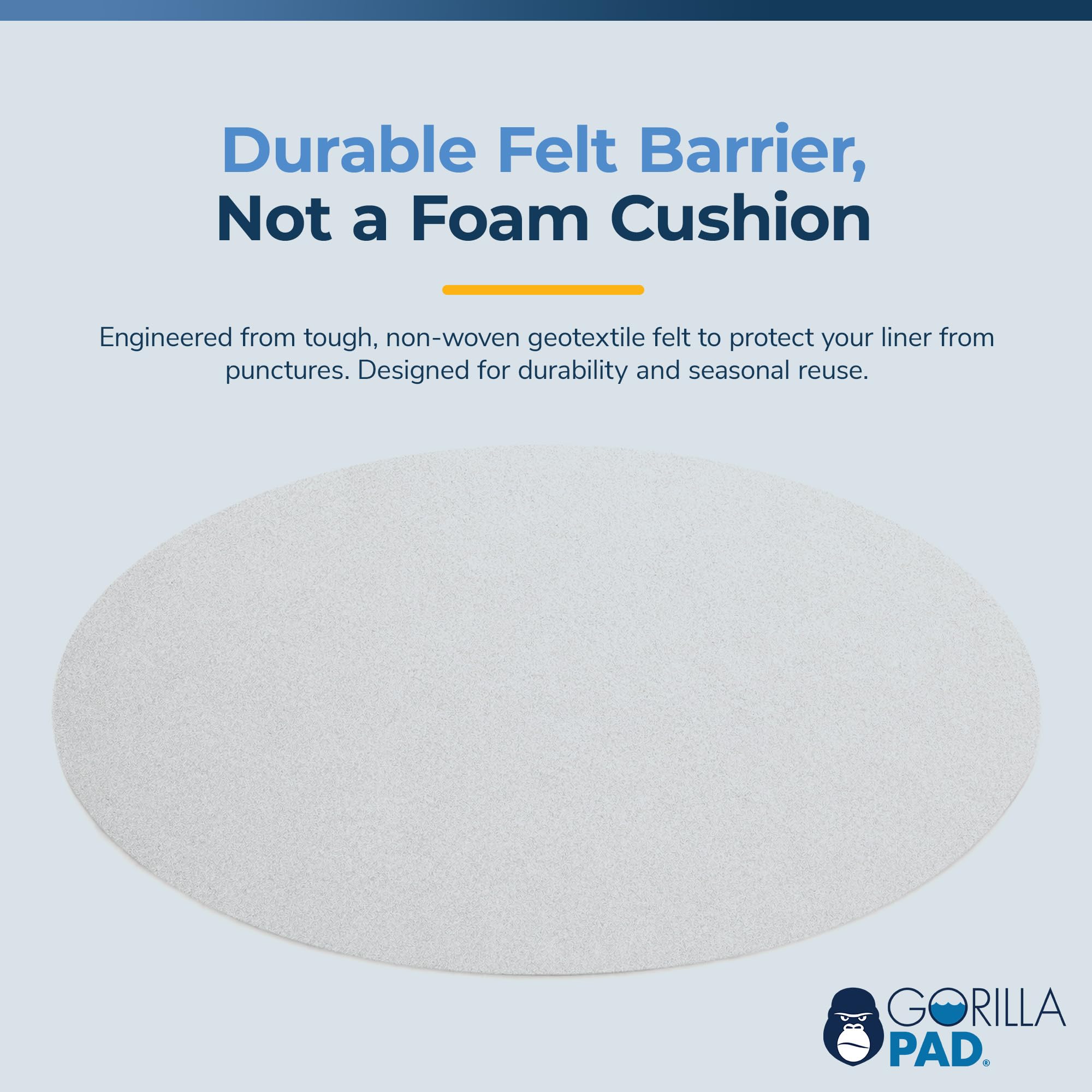 Blue Wave liner pad laid on gravel showcasing versatile ground compatibility