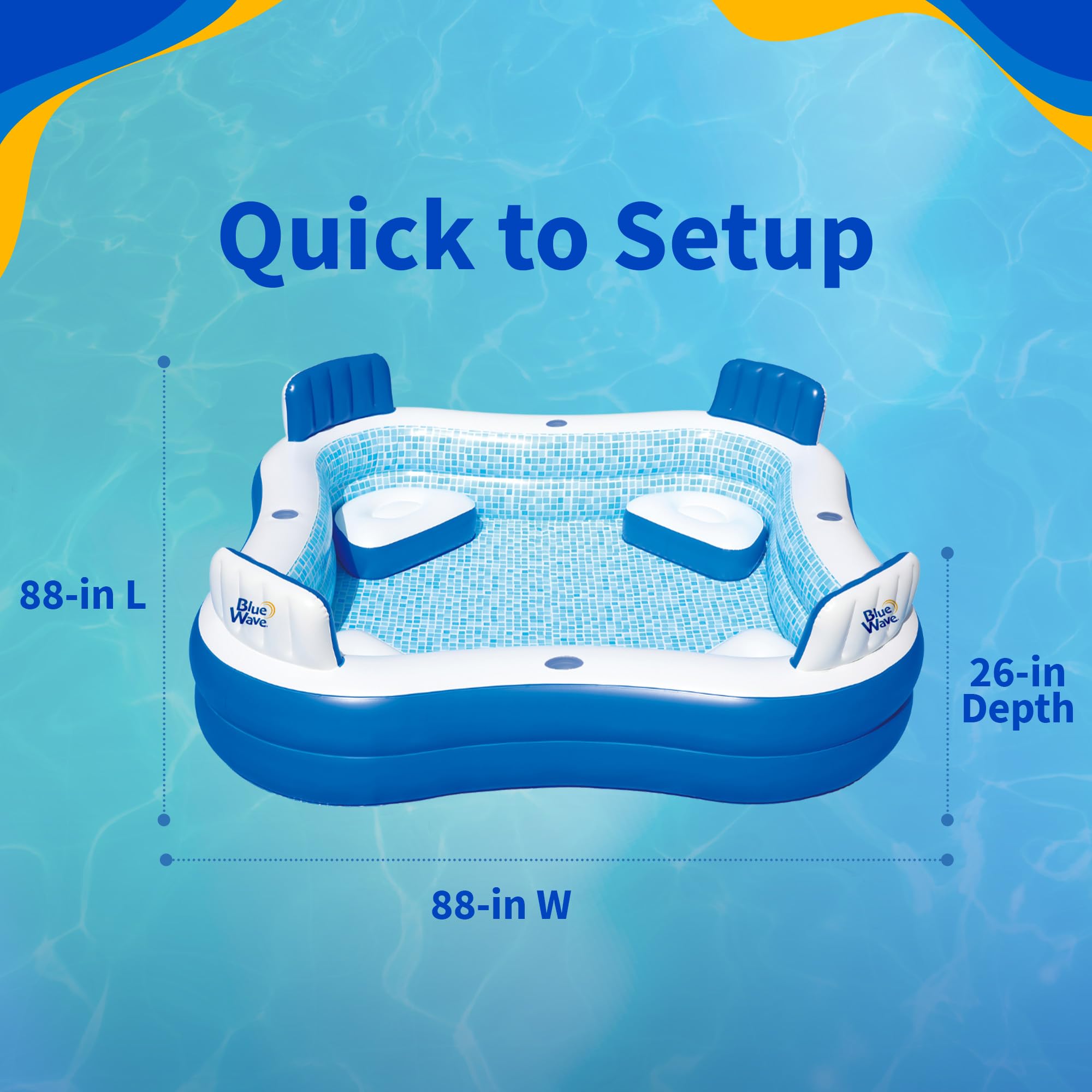 Blue Wave side profile illustrating 26-inch wall height and deeper soak benefit
