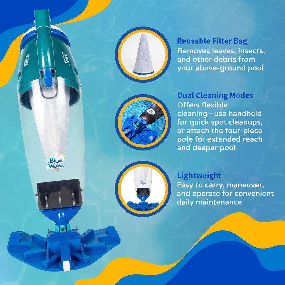 Blue Wave PV-10 attached to four-piece pole showing extended cleaning access