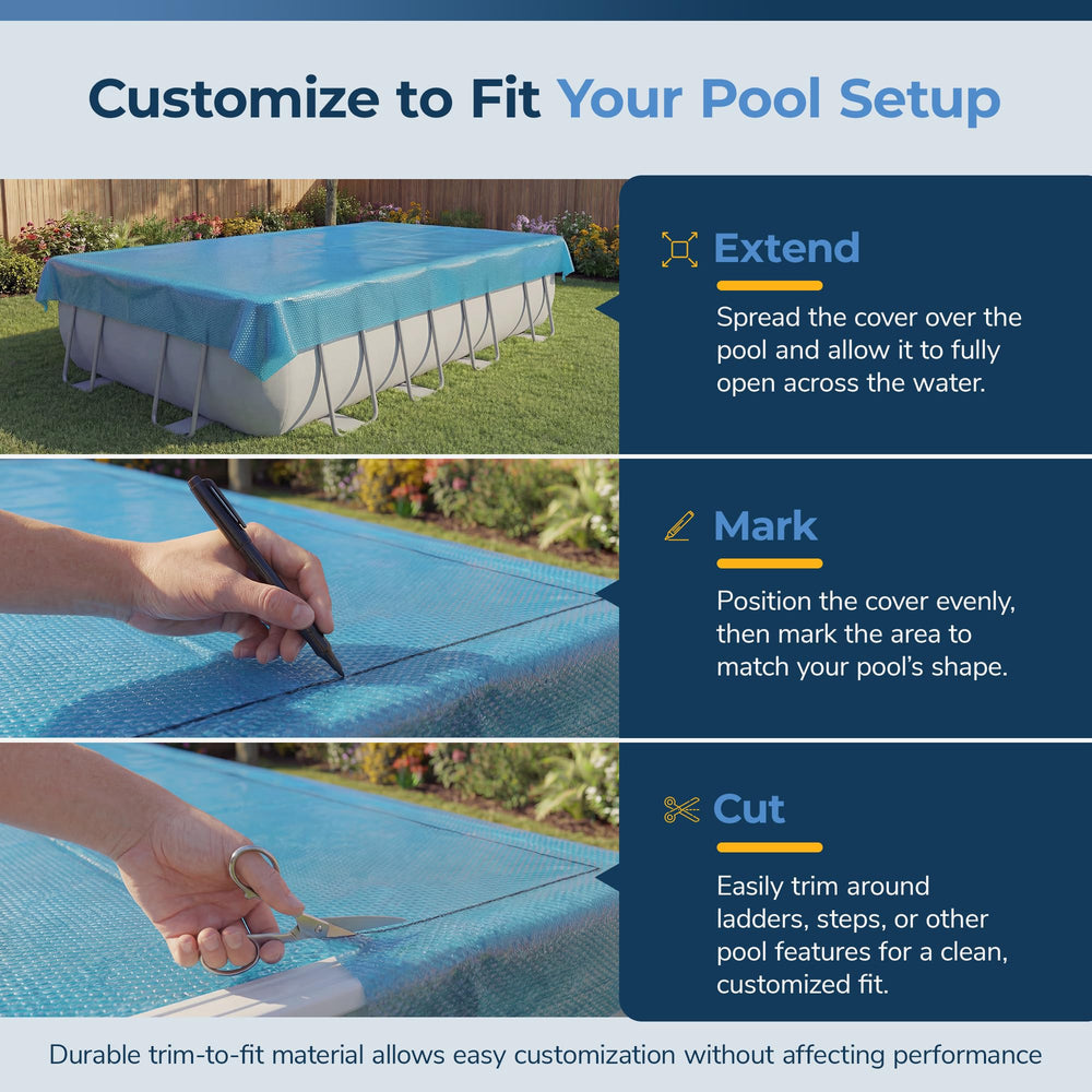 Blue Wave rolled cover stored in shade illustrating compact, protected storage