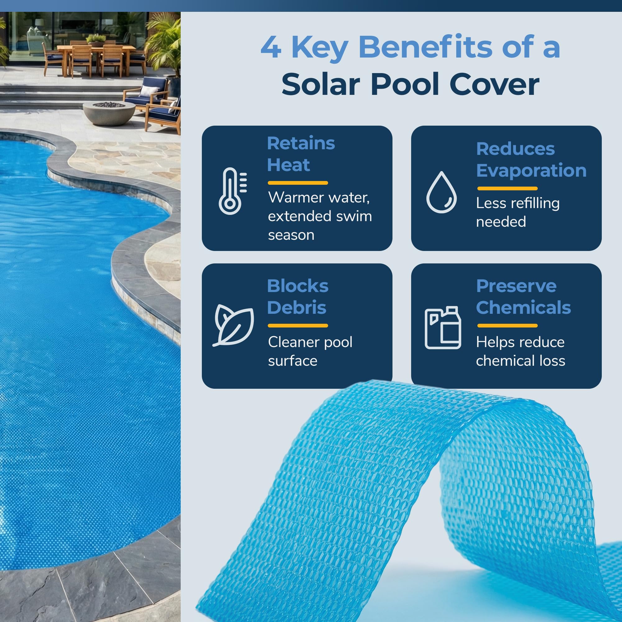 Blue Wave cover on pool with ladder demonstrating correct size and scale