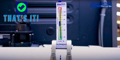 Blue-White FLOWREAD close-up of UV printed scale demonstrating easy reading and ±5% accuracy