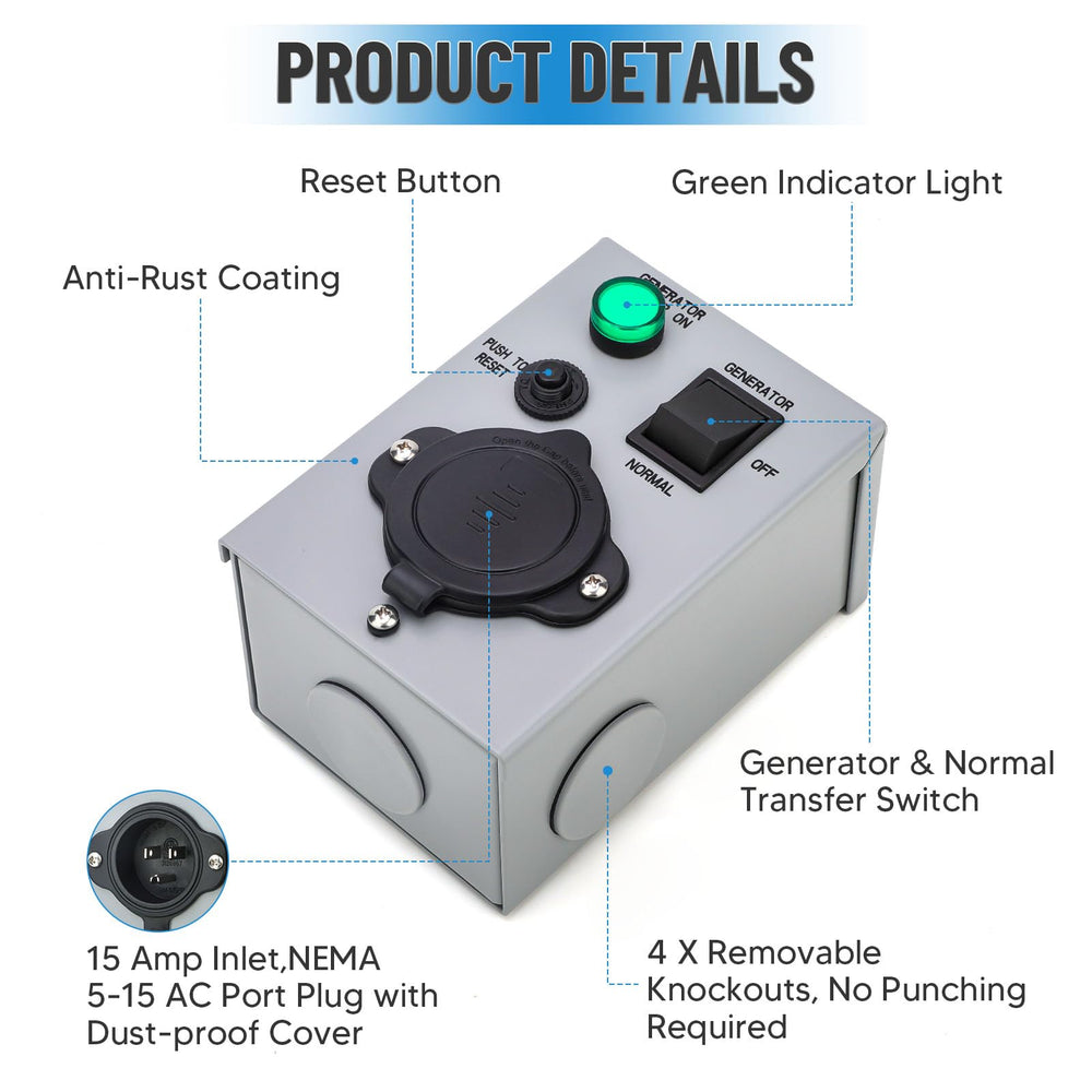 BlueFire circuit breaker detail highlighting reset button for overload protection benefit