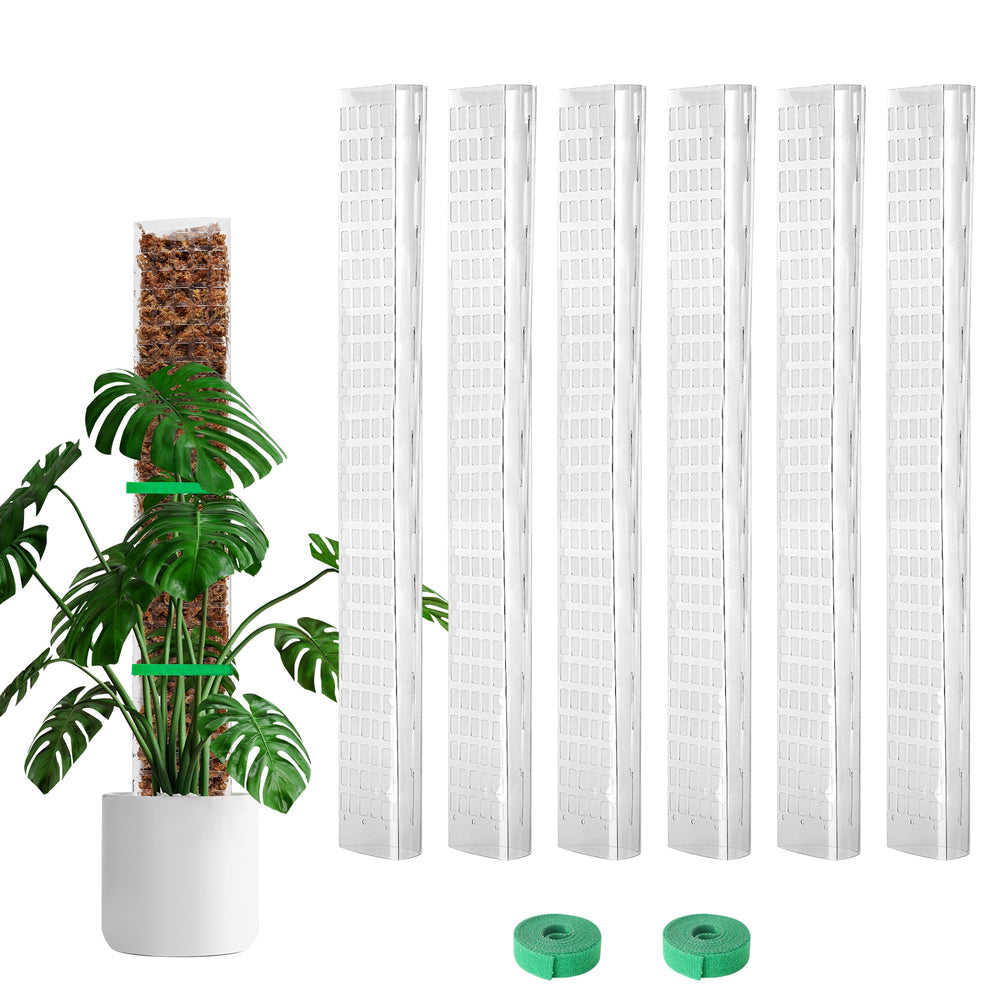 Bluepro front view of six 24 inch moss poles showing package contents and benefit