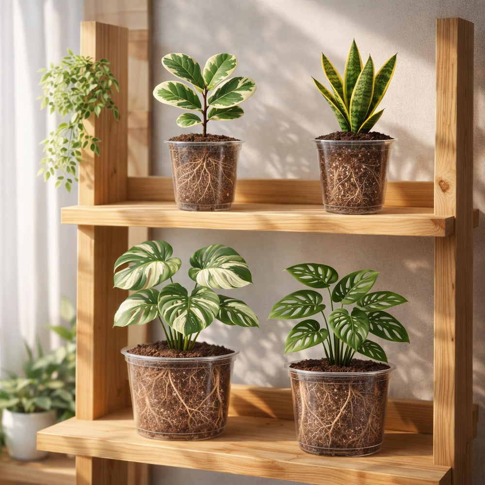 Bluepro clear pots holding herbs on windowsill showing tidy indoor gardening