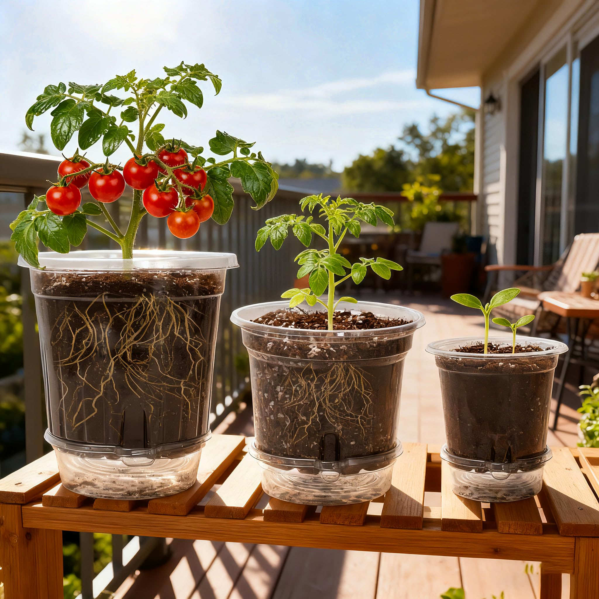 Bluepro pots used in an indoor herb display, keeping plants consistently watered