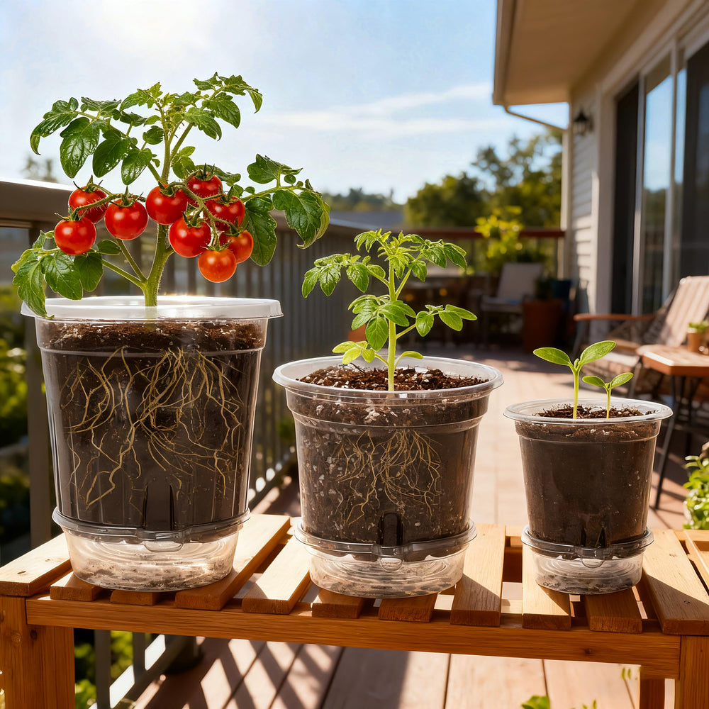 Bluepro pots used in an indoor herb display, keeping plants consistently watered