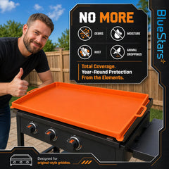 BlueStars cover fitted on Blackstone griddle showing snug, edge-to-edge protection