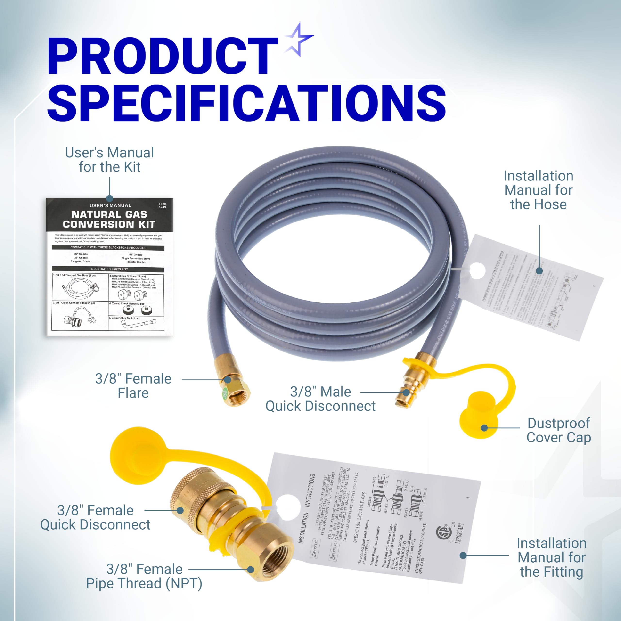 BlueStars natural gas orifice set with wrench for precise flame tuning