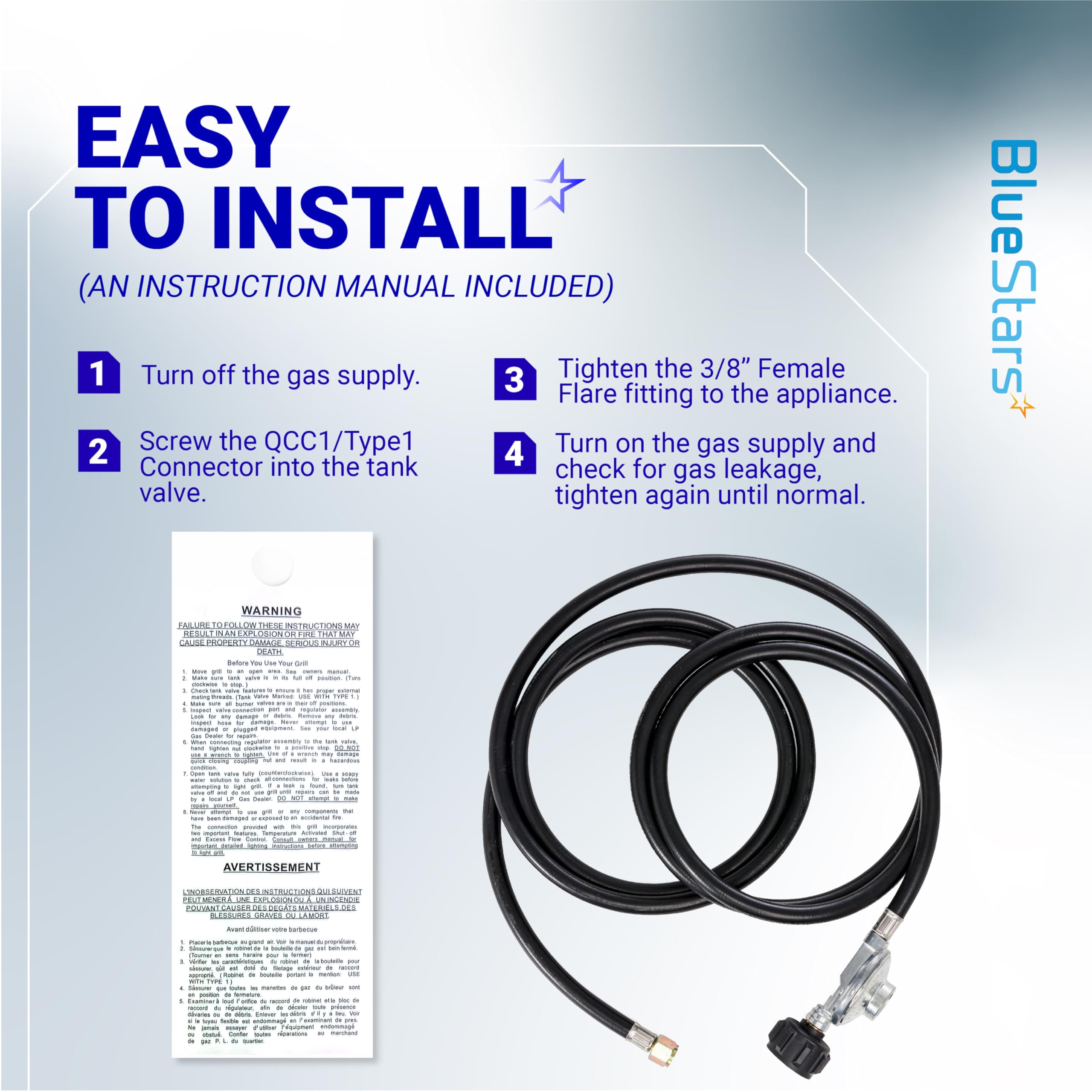 BlueStars packaging and instruction sheet included for clear step-by-step setup