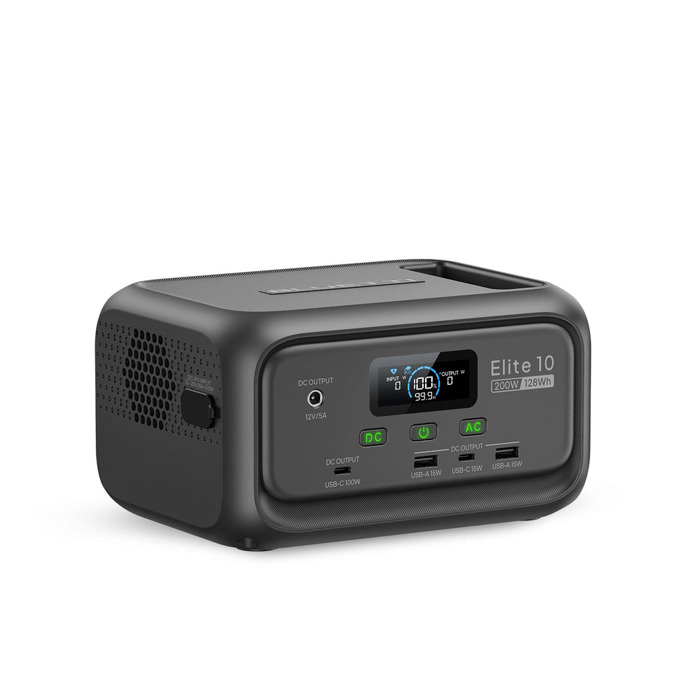 BLUETTI Elite 10 front view showing ports and clear charging status for easy use