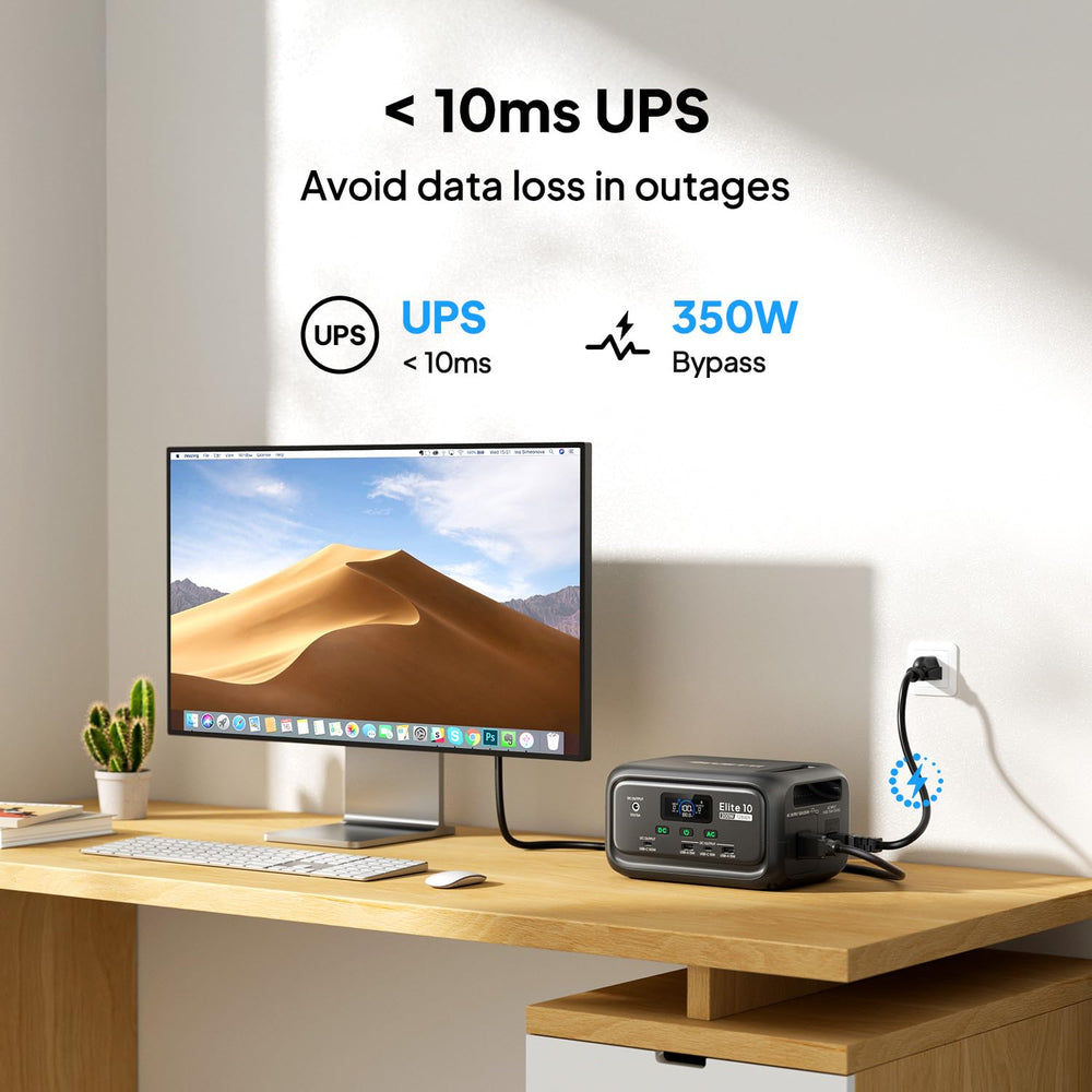 BLUETTI Elite 10 connected to solar panel showing off‑grid charging ability