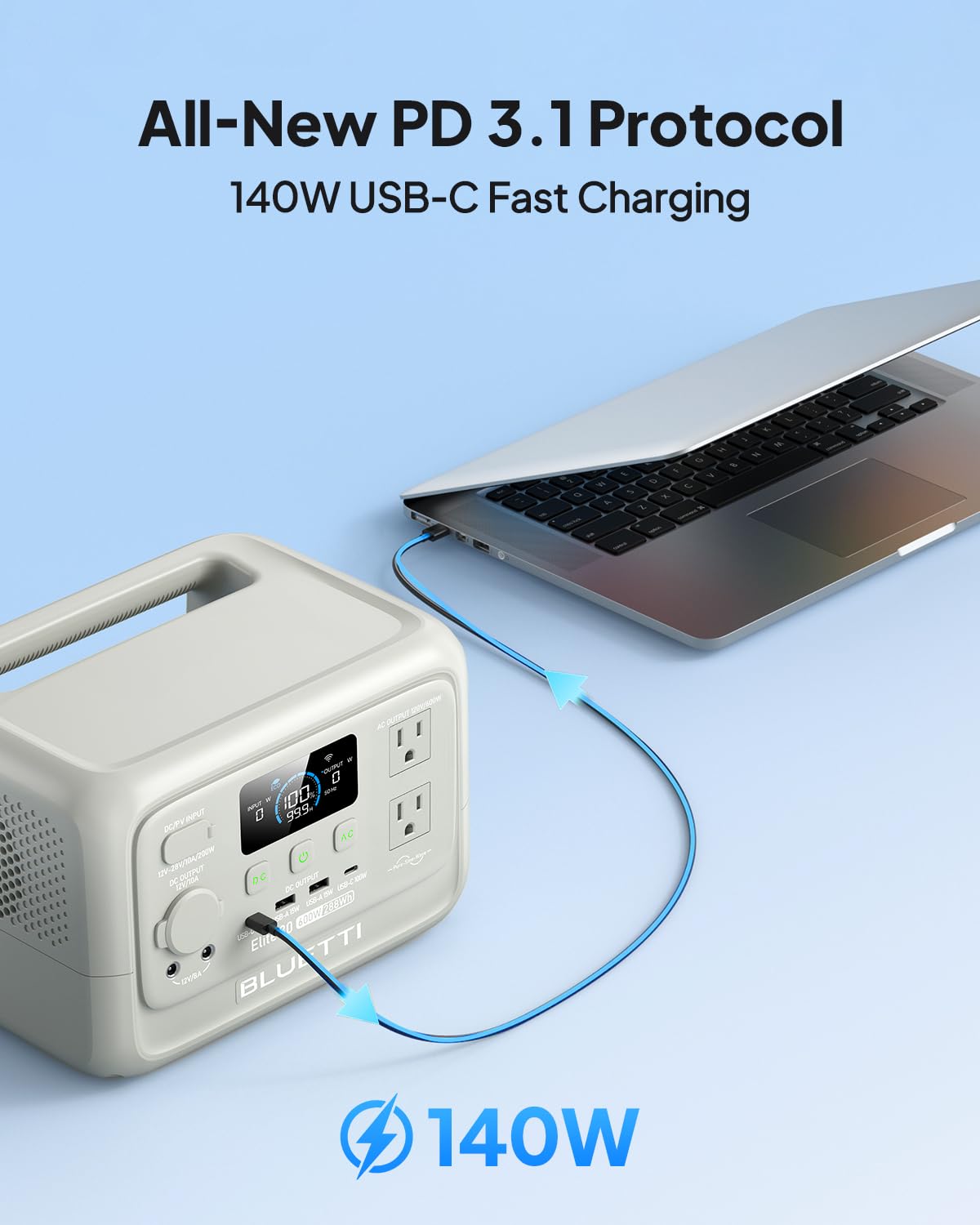 BLUETTI Elite 30 V2 connected to solar panel for fast off-grid recharging