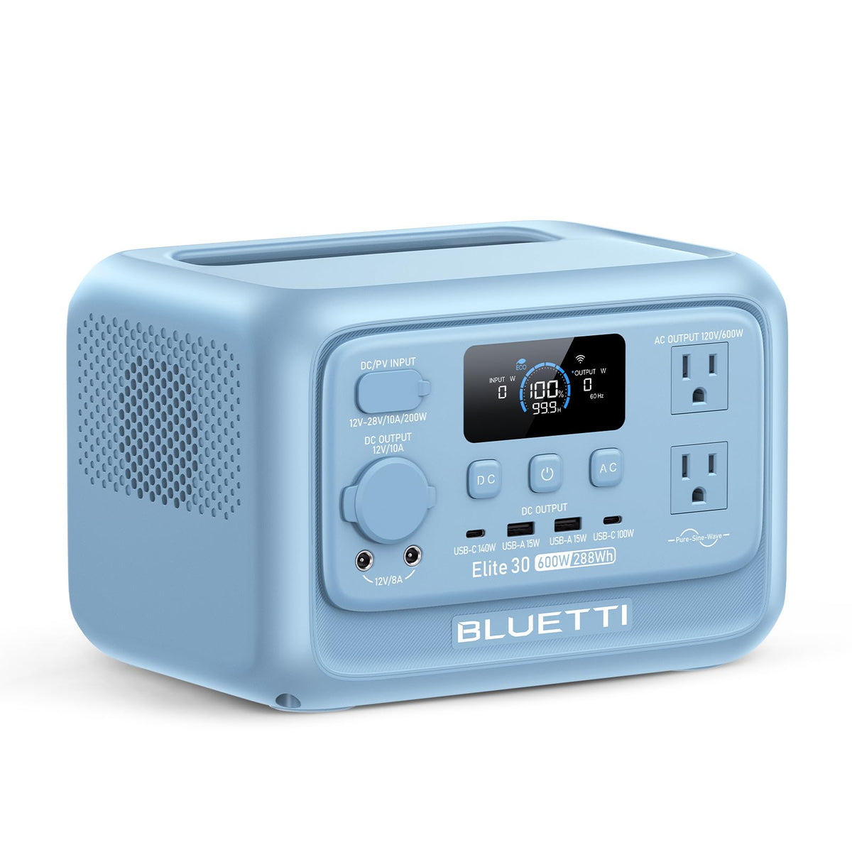 BLUETTI Elite 30 V2 front panel showing display and controls for easy monitoring