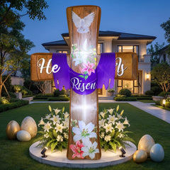 Blueweenly front view inflatable cross visible from driveway, bright focal point