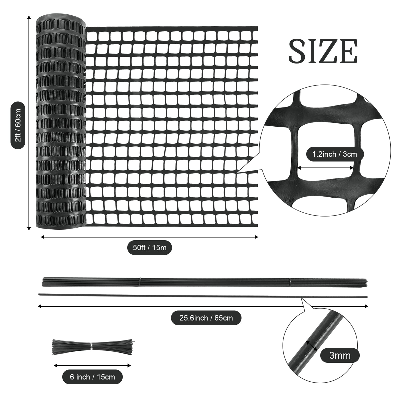 Blulu mesh close-up showing 1.2-inch pattern and durable plastic for visibility