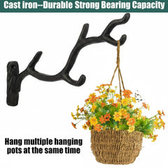 Blulu hook installed holding a hanging plant, demonstrates secure outdoor plant display