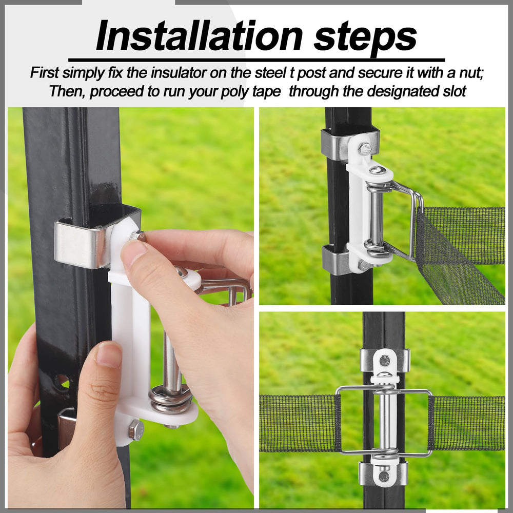 Blulu insulator in use with polytape demonstrating secure alignment and reduced wear