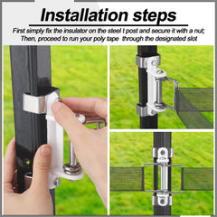 Blulu insulator in use with polytape demonstrating secure alignment and reduced wear