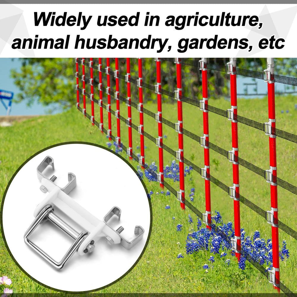 Blulu insulators installed on farm gate corner illustrating tidy fence finish