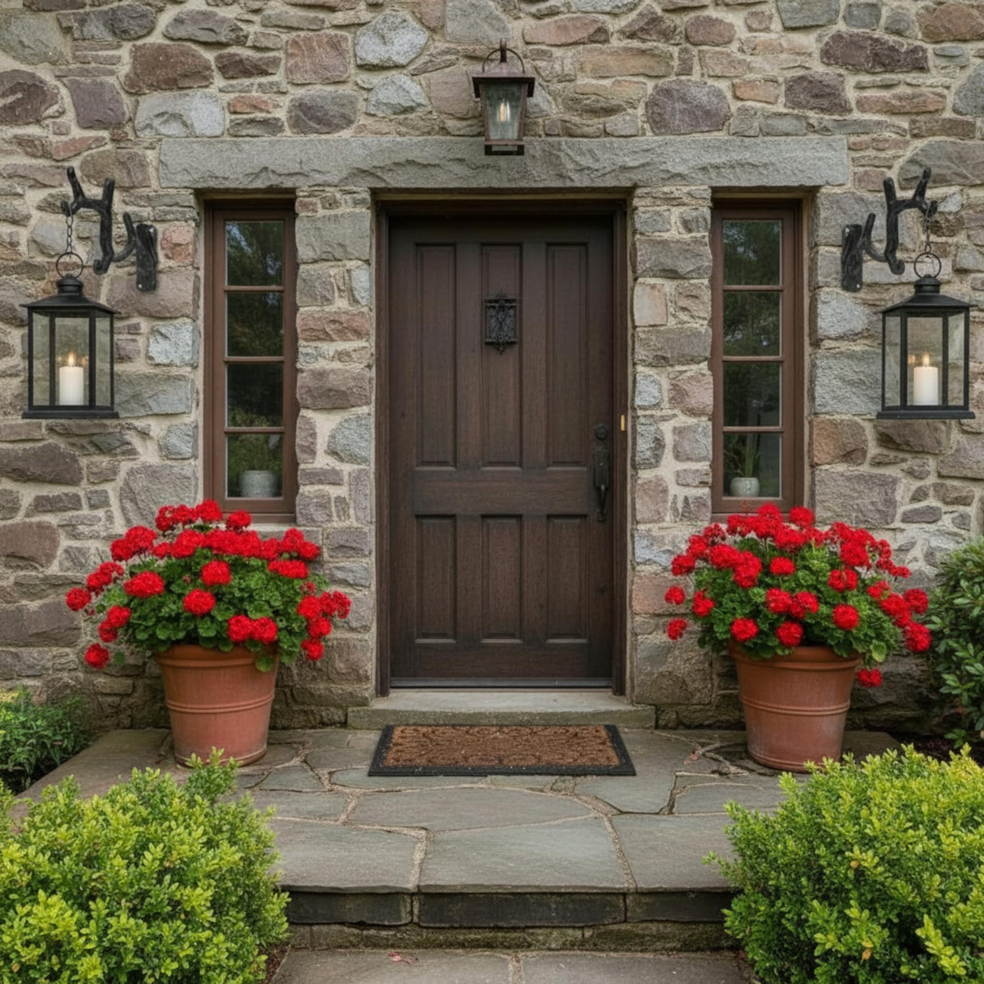 Blulu lifestyle porch scene with hook holding lantern and plants, shows decorative versatility