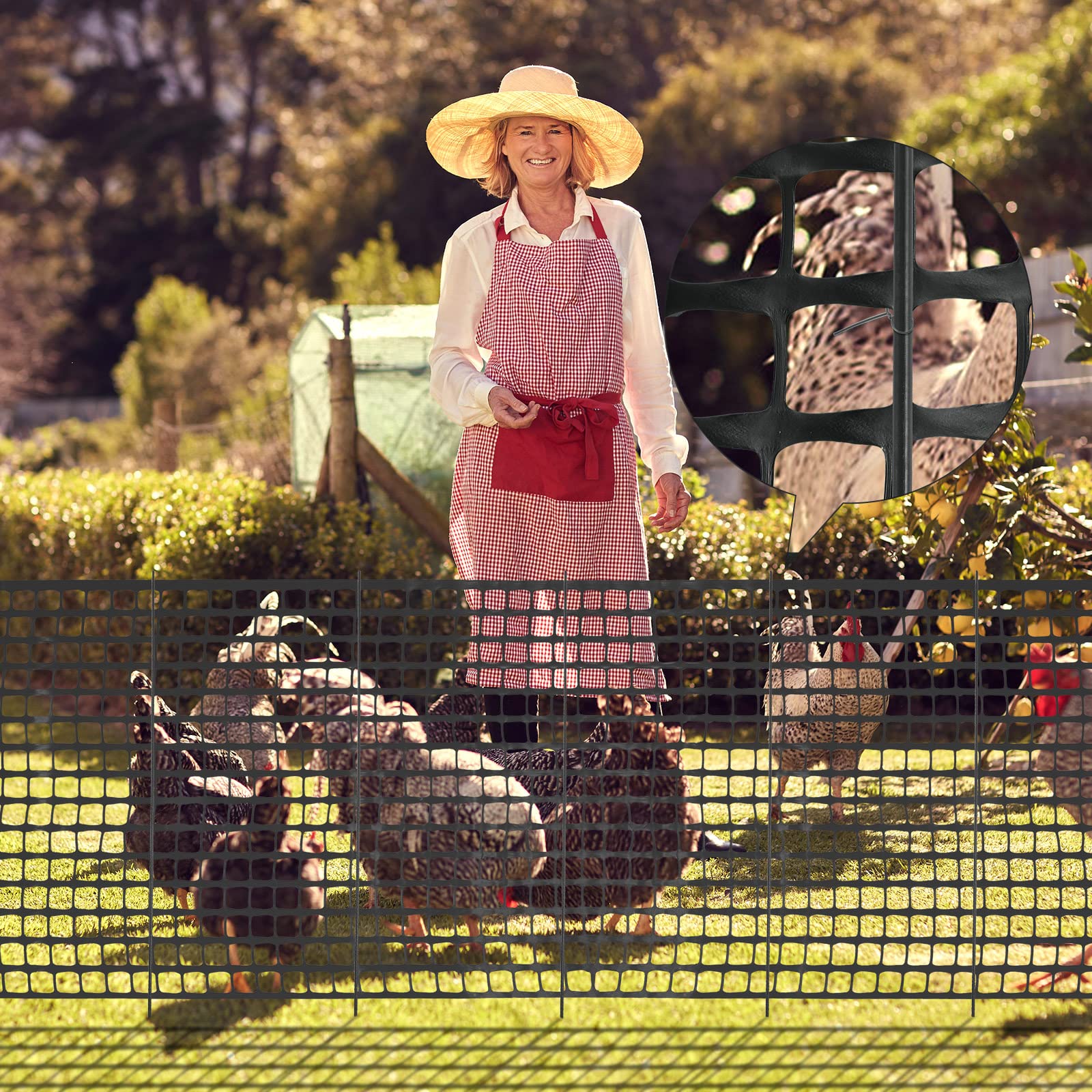 Blulu fence roll beside a hand showing length and manageable two-foot height