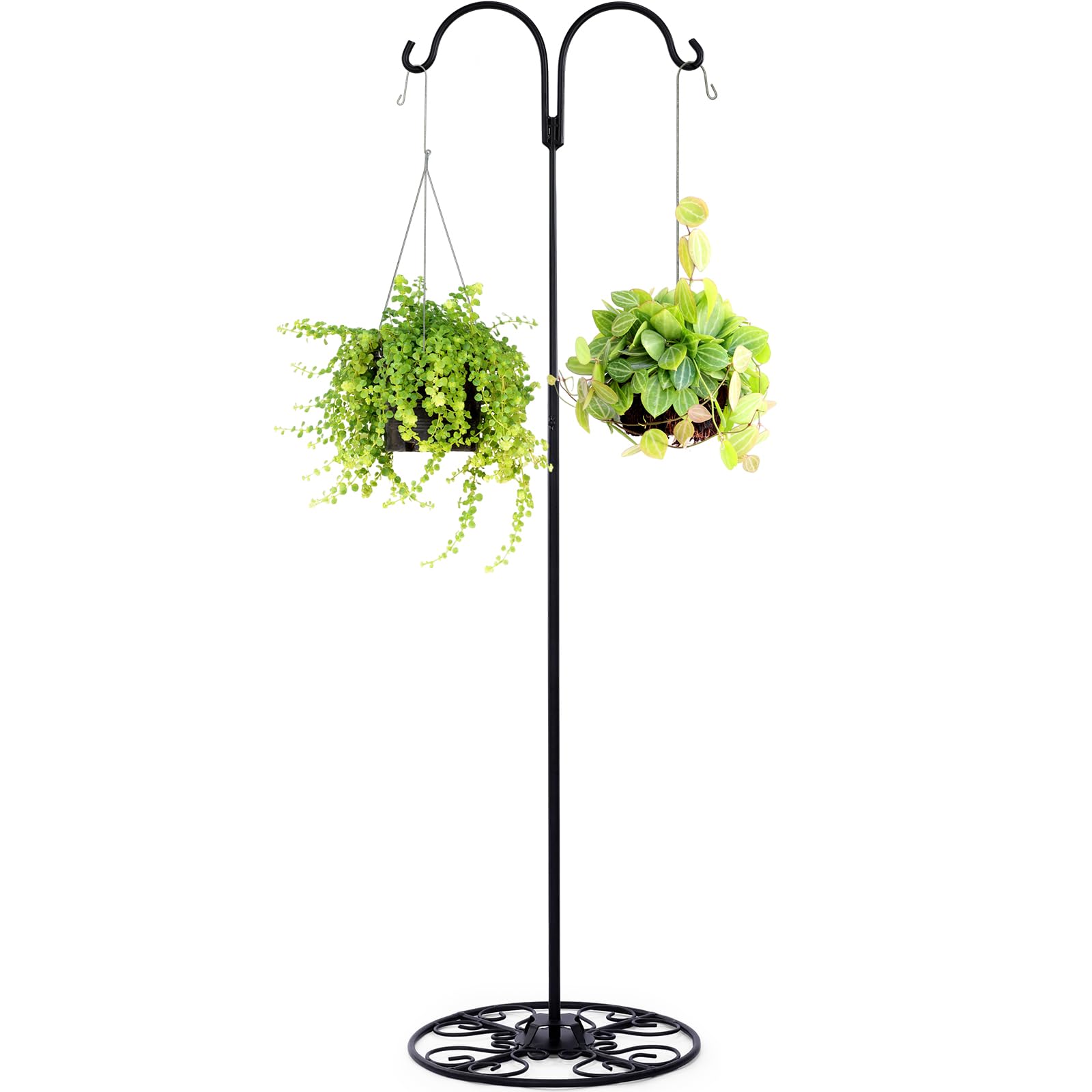 Blulu shepherd hook front view showing sleek black finish and stable base for curb appeal