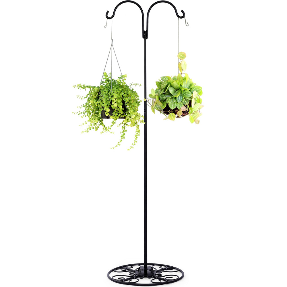 Blulu shepherd hook front view showing sleek black finish and stable base for curb appeal