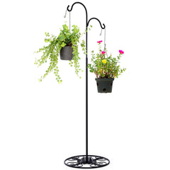 Blulu shepherd hook front view showing sleek black stand and hanging capability