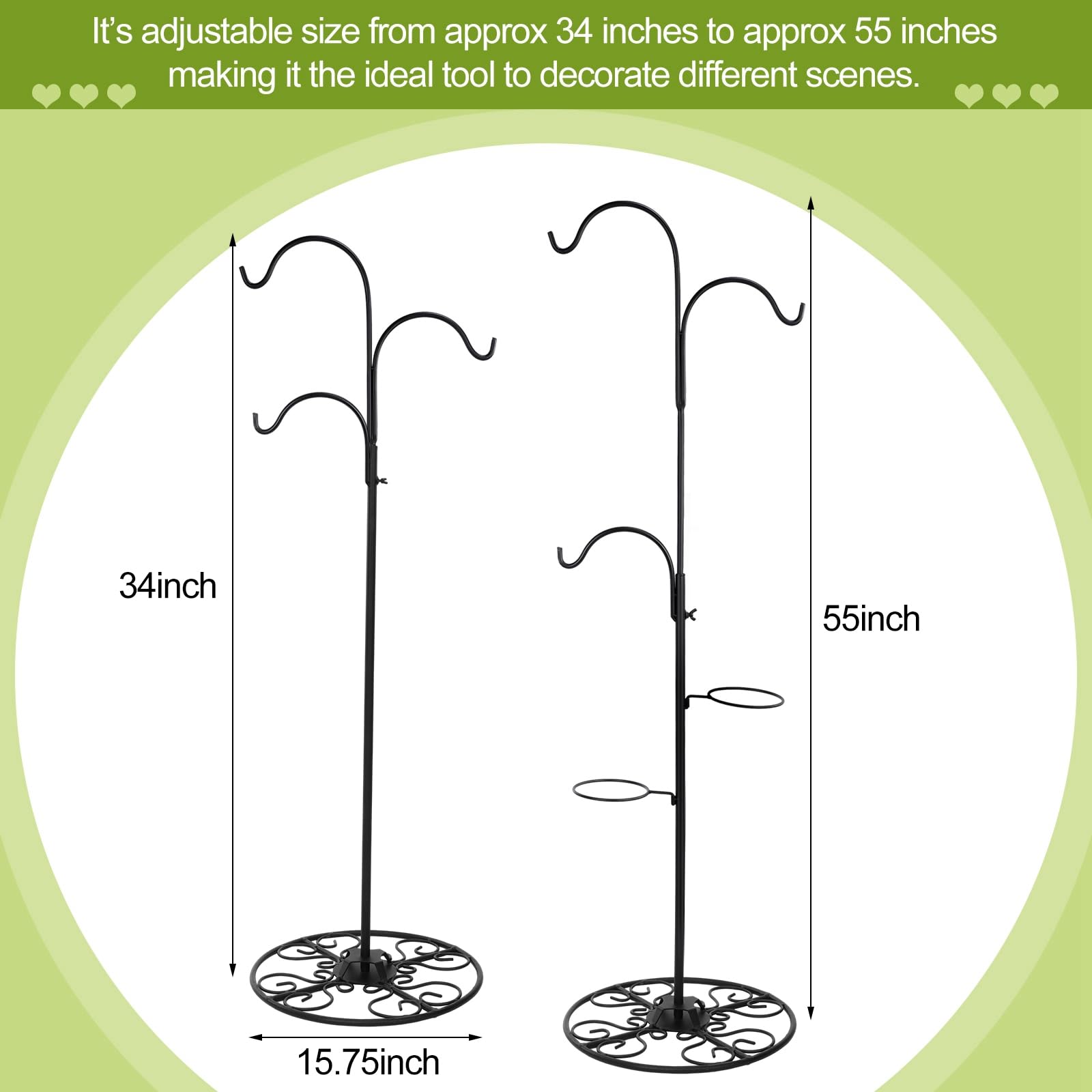 Blulu shepherd hook holding a hanging plant, demonstrates secure support and aesthetic appeal